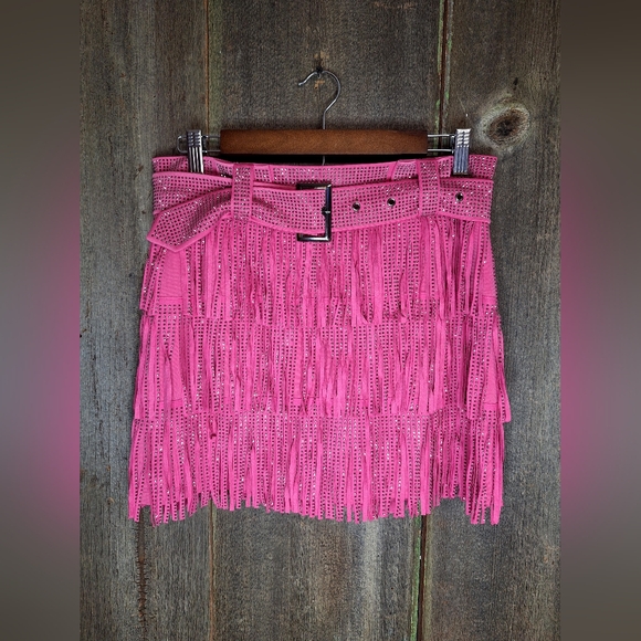 Women's Nylon Apparel Fuchsia Pink Spotlight Stealer Rhinestone Skort Mini Skirt - Picture 3 of 10